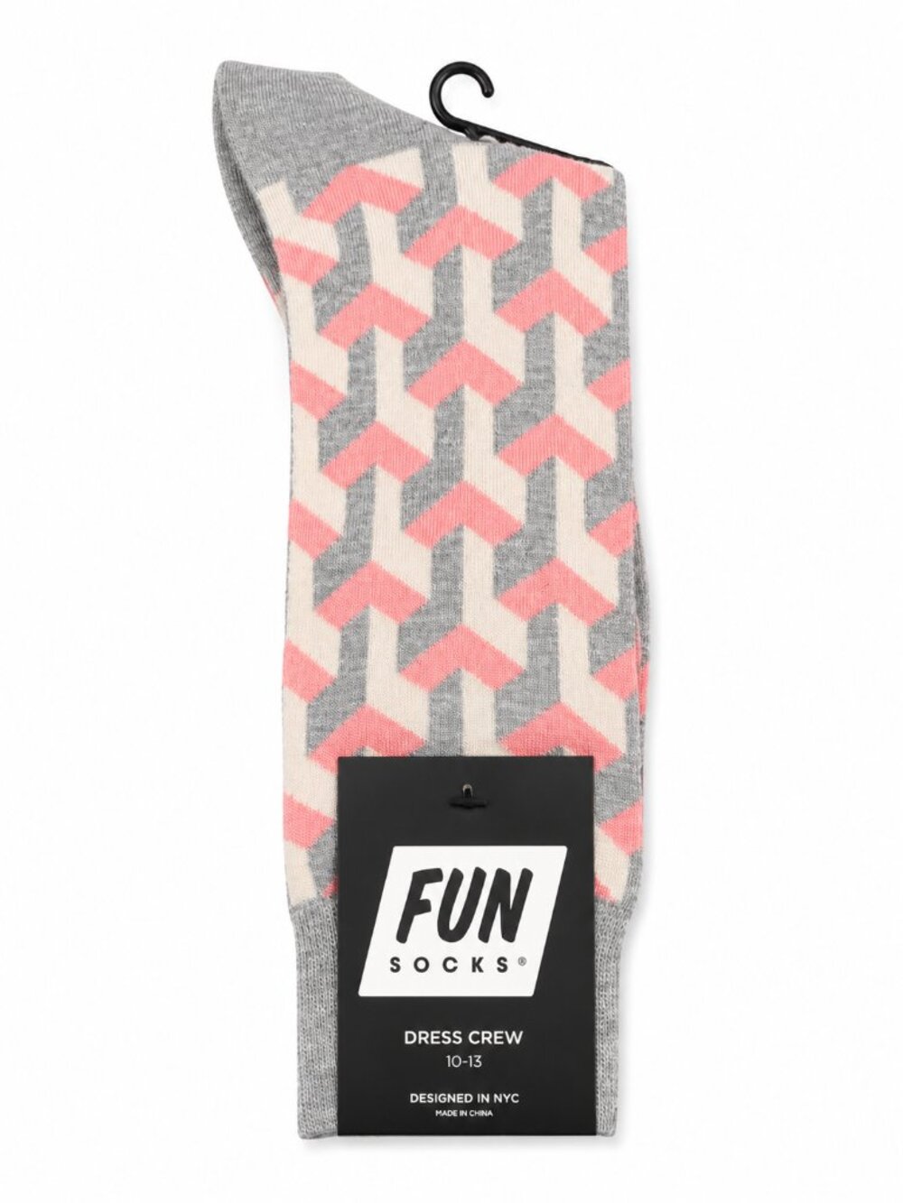 Fun Socks Gray Geometric Dress Socks NWT | Pink & Cream Print | Sz 10-13